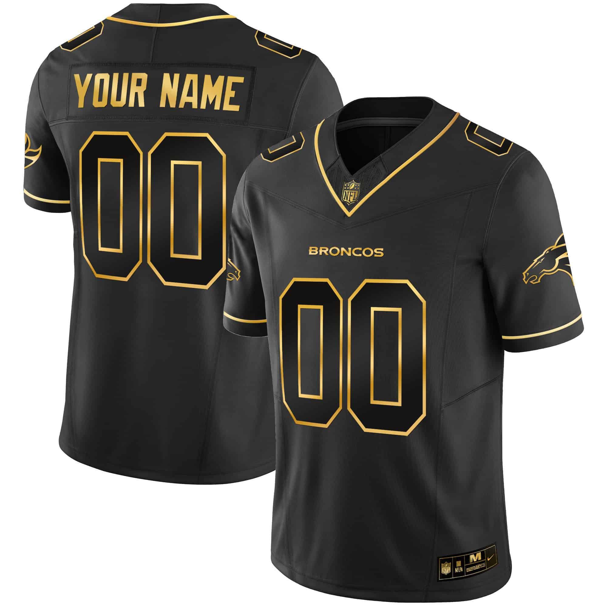 Men Denver Broncos Black Gold 2024 Nike Vapor Limited Custom NFL Jersey style 2
